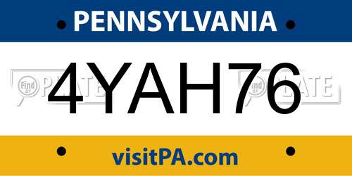 4YAH76 Pennsylvania License Plate