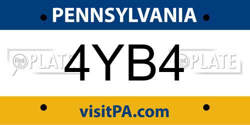 4YB4 Pennsylvania License Plate