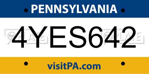 4YES642 Pennsylvania License Plate