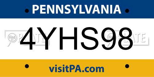 4YHS98 Pennsylvania License Plate