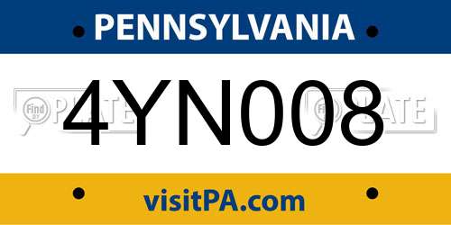 4YN008 Pennsylvania License Plate