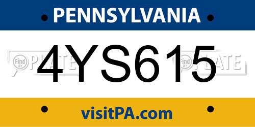 4YS615 Pennsylvania License Plate