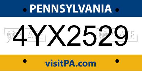 4YX2529 Pennsylvania License Plate