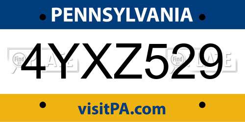 4YXZ529 Pennsylvania License Plate