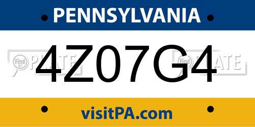 4Z07G4 Pennsylvania License Plate