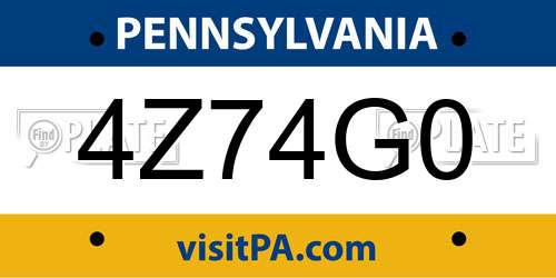 4Z74G0 Pennsylvania License Plate