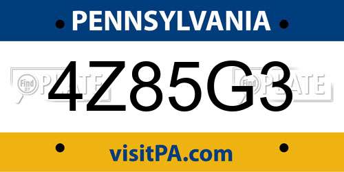 4Z85G3 Pennsylvania License Plate