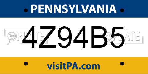 4Z94B5 Pennsylvania License Plate