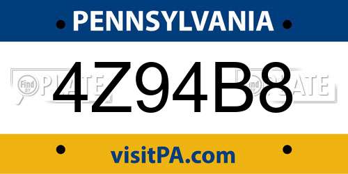 4Z94B8 Pennsylvania License Plate