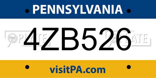 4ZB526 Pennsylvania License Plate