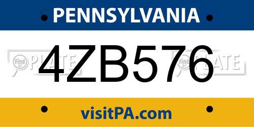 4ZB576 Pennsylvania License Plate