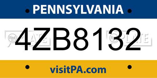 4ZB8132 Pennsylvania License Plate