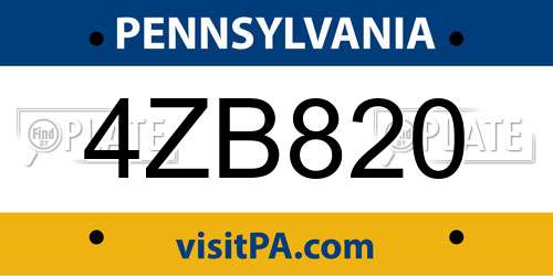 4ZB820 Pennsylvania License Plate