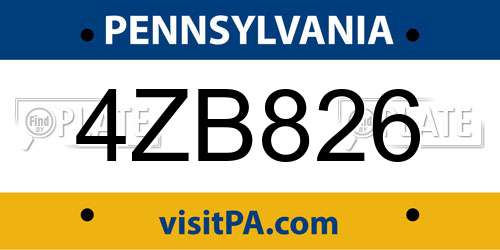 4ZB826 Pennsylvania License Plate