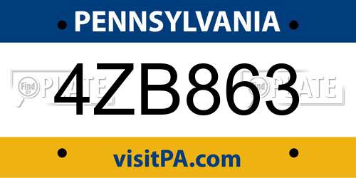 4ZB863 Pennsylvania License Plate