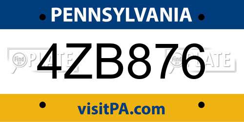 4ZB876 Pennsylvania License Plate