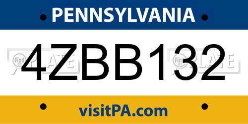 4ZBB132 Pennsylvania License Plate