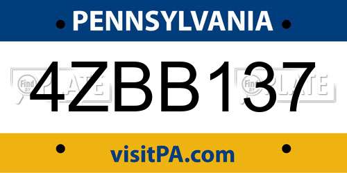 4ZBB137 Pennsylvania License Plate