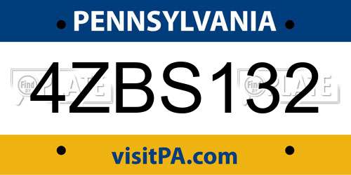 4ZBS132 Pennsylvania License Plate