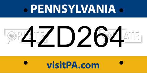 4ZD264 Pennsylvania License Plate