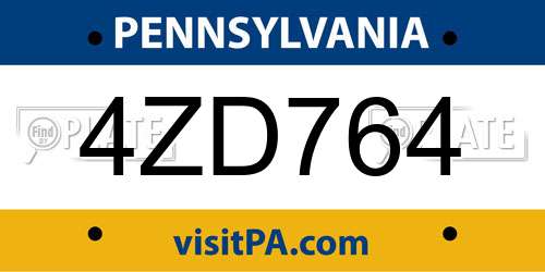 4ZD764 Pennsylvania License Plate