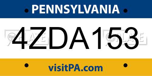 4ZDA153 Pennsylvania License Plate