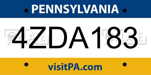 4ZDA183 Pennsylvania License Plate