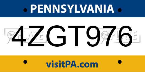 4ZGT976 Pennsylvania License Plate