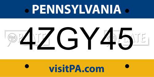 4ZGY45 Pennsylvania License Plate