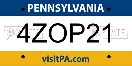 4ZOP21 Pennsylvania License Plate