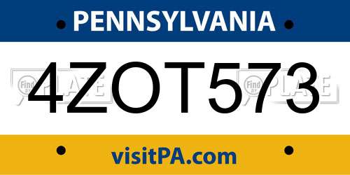 4ZOT573 Pennsylvania License Plate