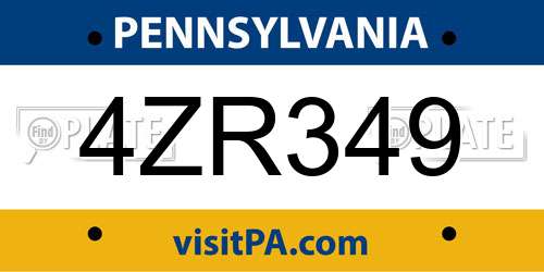 4ZR349 Pennsylvania License Plate