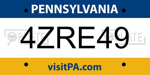4ZRE49 Pennsylvania License Plate