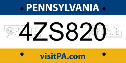 4ZS820 Pennsylvania License Plate