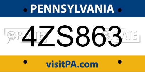 4ZS863 Pennsylvania License Plate