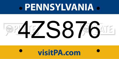 4ZS876 Pennsylvania License Plate