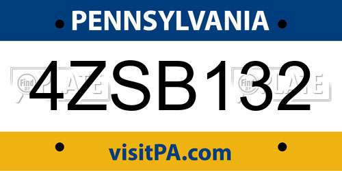 4ZSB132 Pennsylvania License Plate