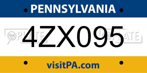 4ZX095 Pennsylvania License Plate