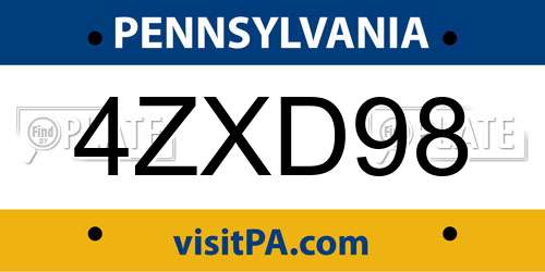 4ZXD98 Pennsylvania License Plate