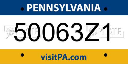 50063Z1 Pennsylvania License Plate
