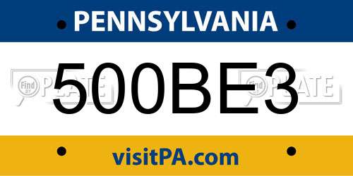 500BE3 Pennsylvania License Plate