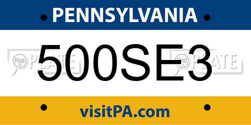 500SE3 Pennsylvania License Plate