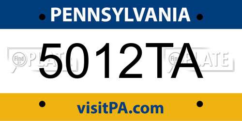 5012TA Pennsylvania License Plate