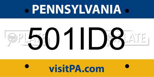 501ID8 Pennsylvania License Plate