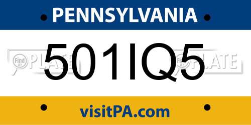 501IQ5 Pennsylvania License Plate