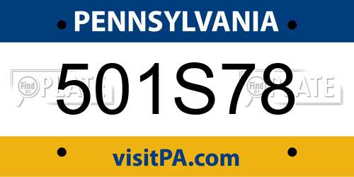 501S78 Pennsylvania License Plate