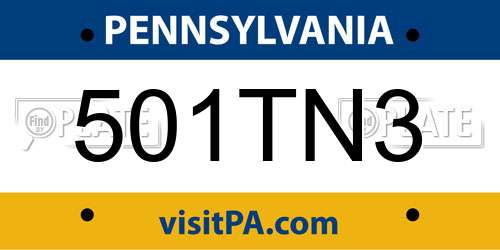 501TN3 Pennsylvania License Plate