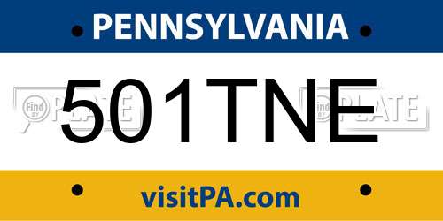 501TNE Pennsylvania License Plate