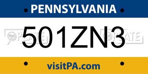 501ZN3 Pennsylvania License Plate