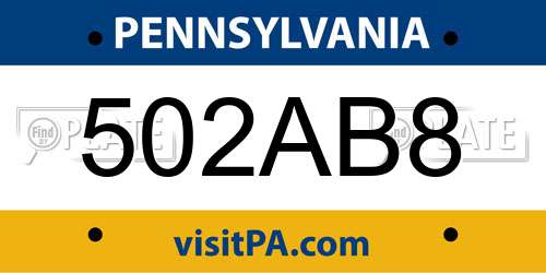 502AB8 Pennsylvania License Plate